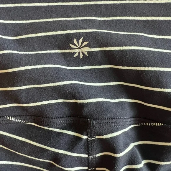 Athleta Navy White Stripe Capri Leggings XS Nautical Yoga Gym Athleisure - Picture 6 of 9